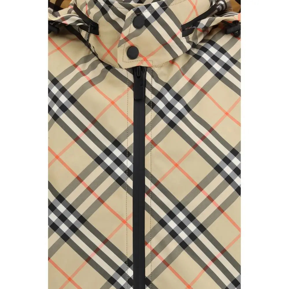 Burberry multicolor plaid regnjakke i beige, sort, hvid og orange