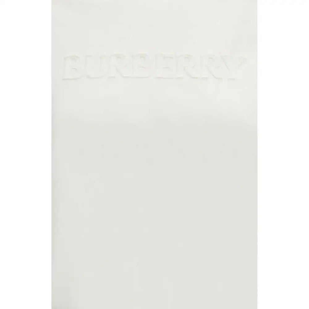 Hvid Burberry-logo præget på minimalistisk overflade i Burberry hvid bomuldssportstøj