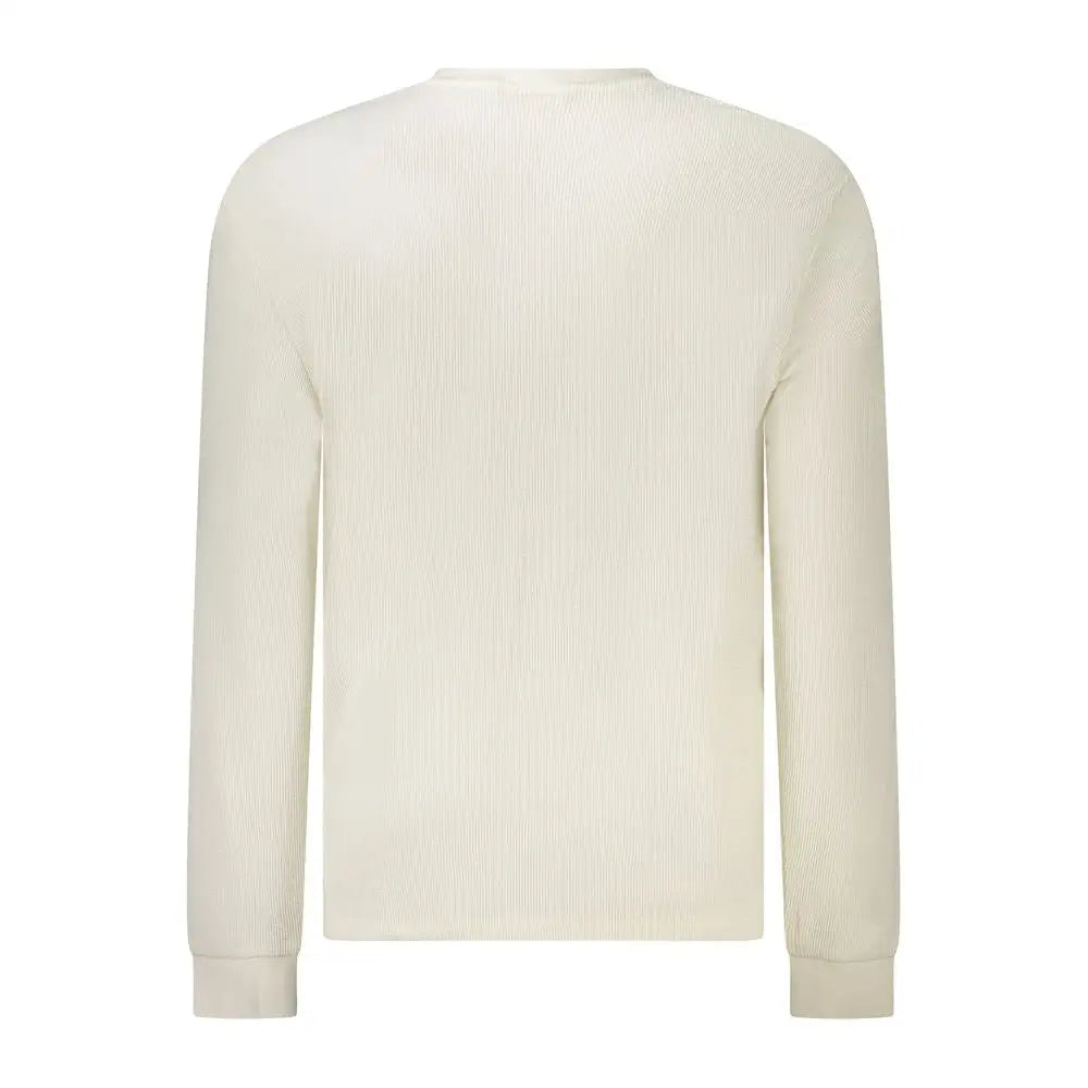 Calvin Klein white cotton ribbed knit long-sleeve sweater med crew hals