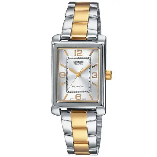 Casio dame LTP-1234PSG-7AEG sølv-guld ure med hvidt urtavle og høj kvalitet