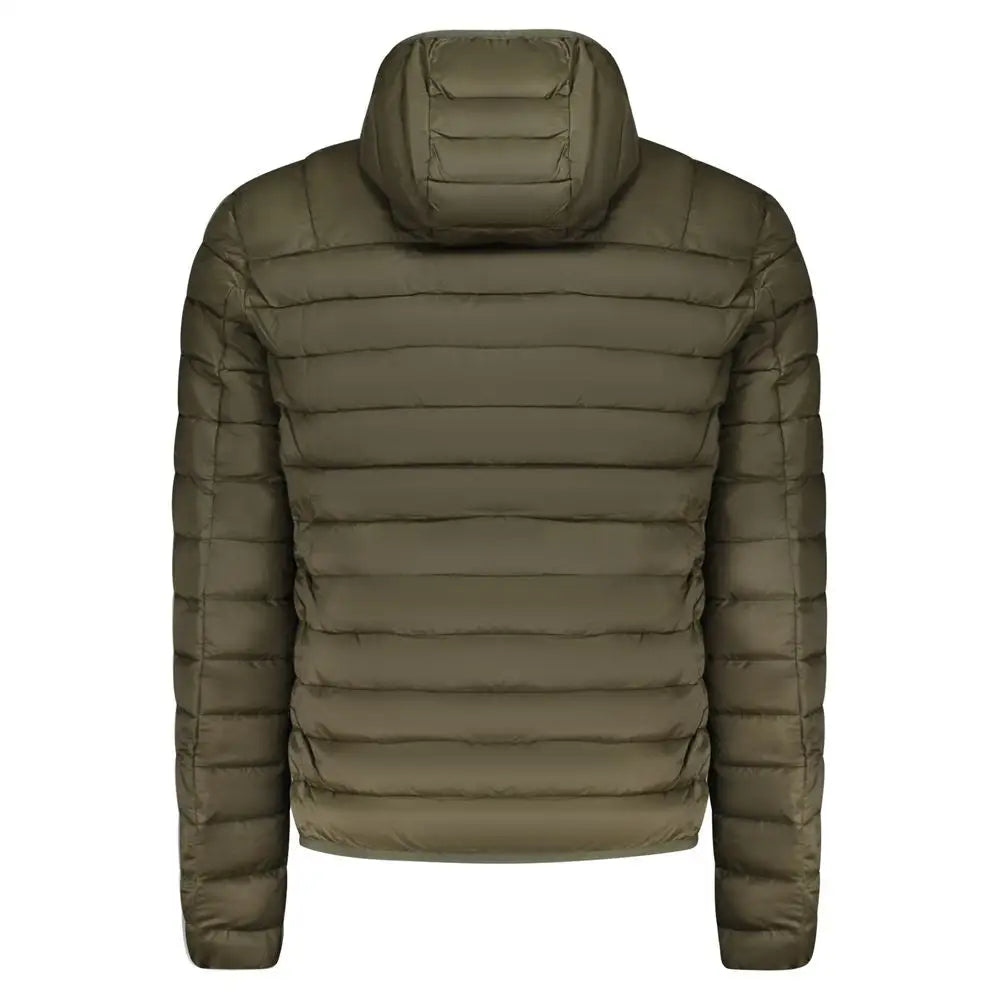 Cavalli Class olive green quilted hooded puffer jacket, 100% originale brands