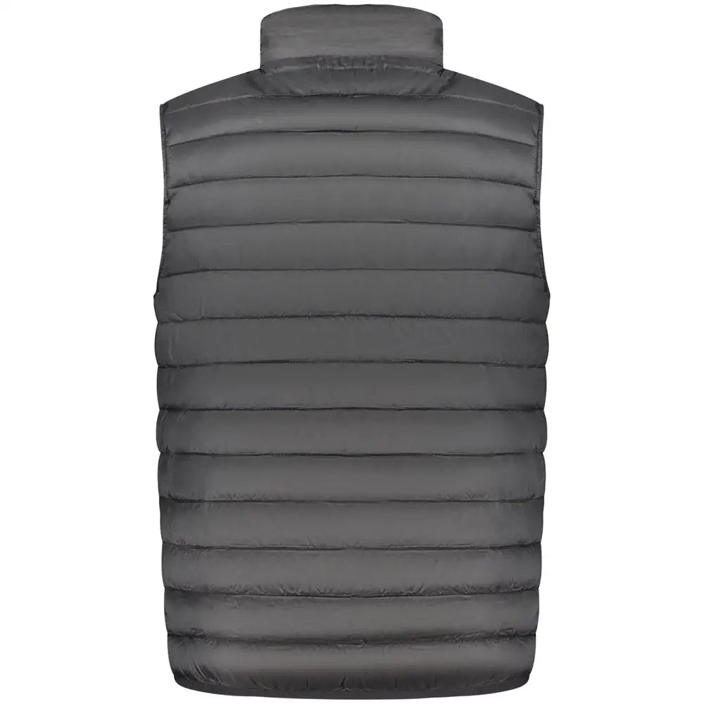 Mørk grå quiltet puffer vest med høj krave fra Cavalli Class Nero polyester jakke