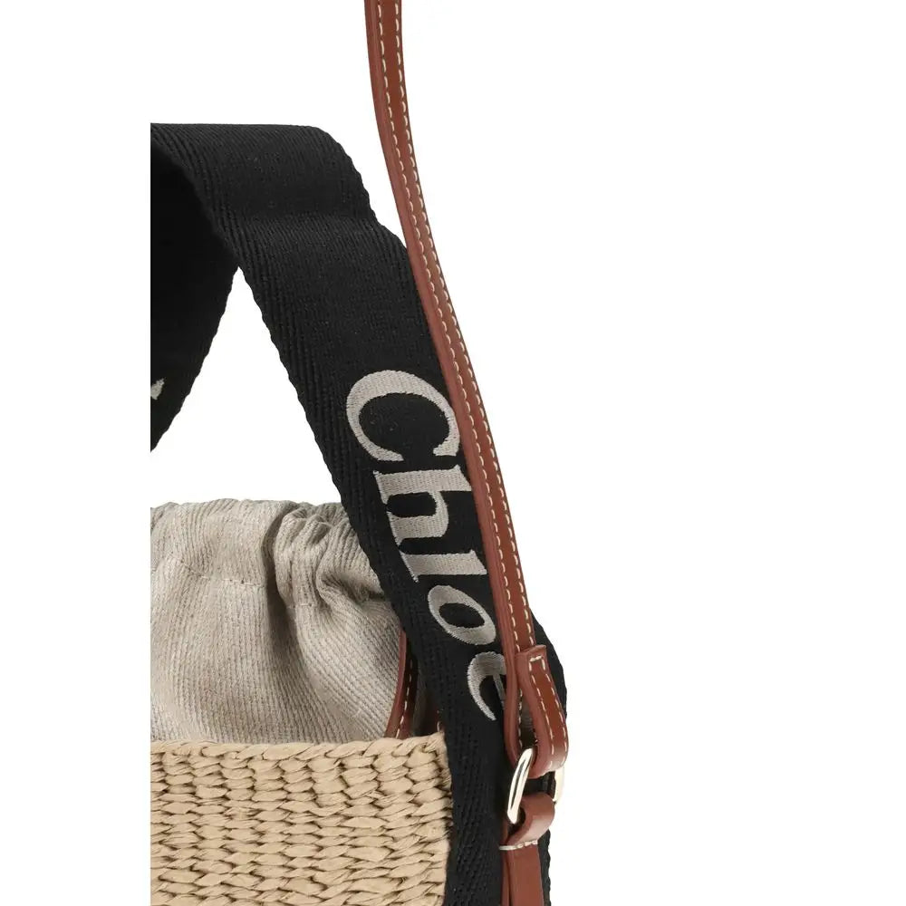 Chloé beige paper basket bag med sort skulderrem