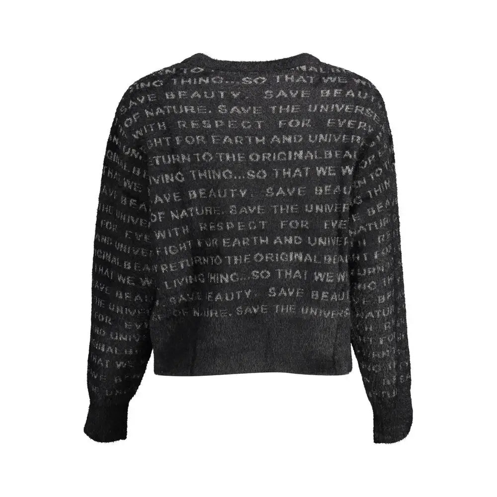 Sort Desigual polyester sweater i sort med grå tekstdesign, 100% originale brands