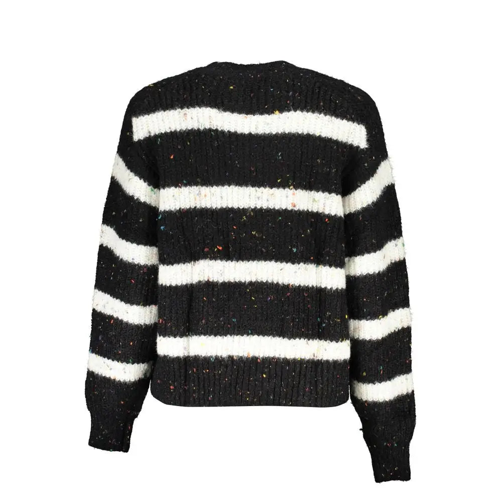 Desigual black polyester sweater with horizontal stripes and speckled knit texture