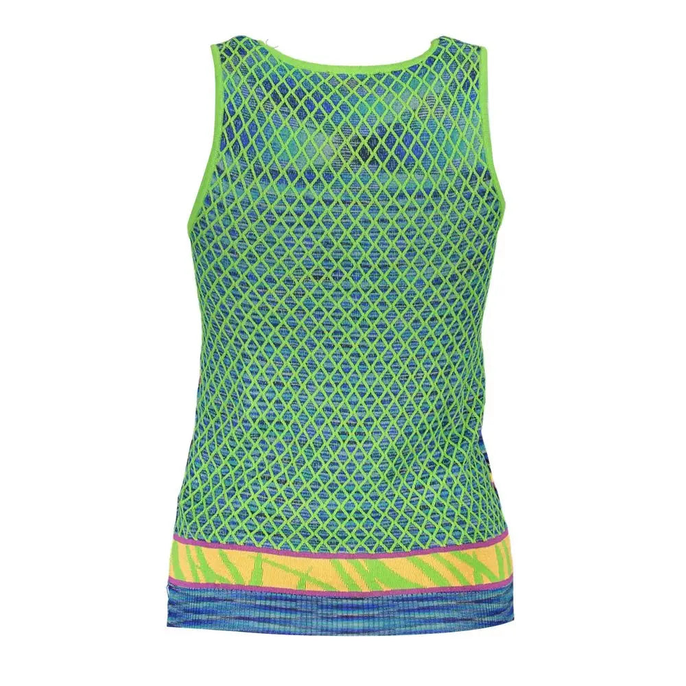 Vibrant Desigual green cotton tank top med neon mesh og zebra-stribe, spar 30-70% på originale brands