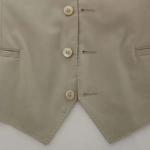 Dolce & Gabbana Beige Cotton Stretch Dress Vest Blazer