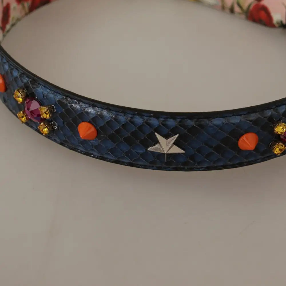 Dolce & Gabbana Blå Exotic Læder Krystals Reversible Skulder Strap