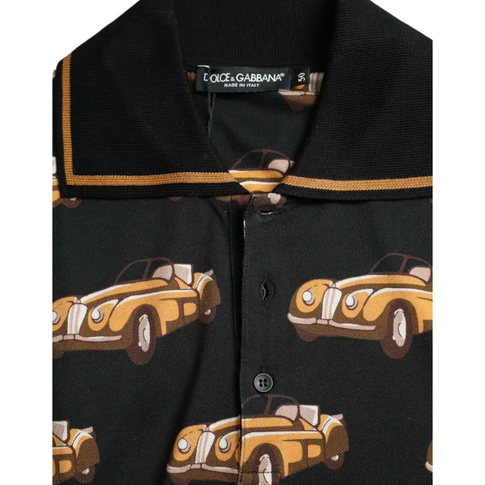 Dolce & Gabbana Black Car Print Short Sleeve Polo T-shirt - T-shirts