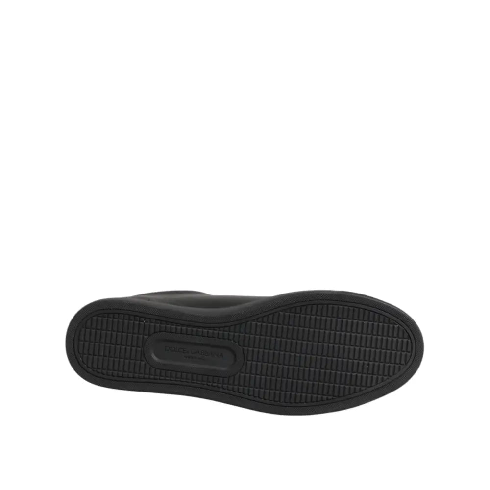 Dolce & Gabbana Black Leather Crystal Heart Low Top Sneakers Shoes