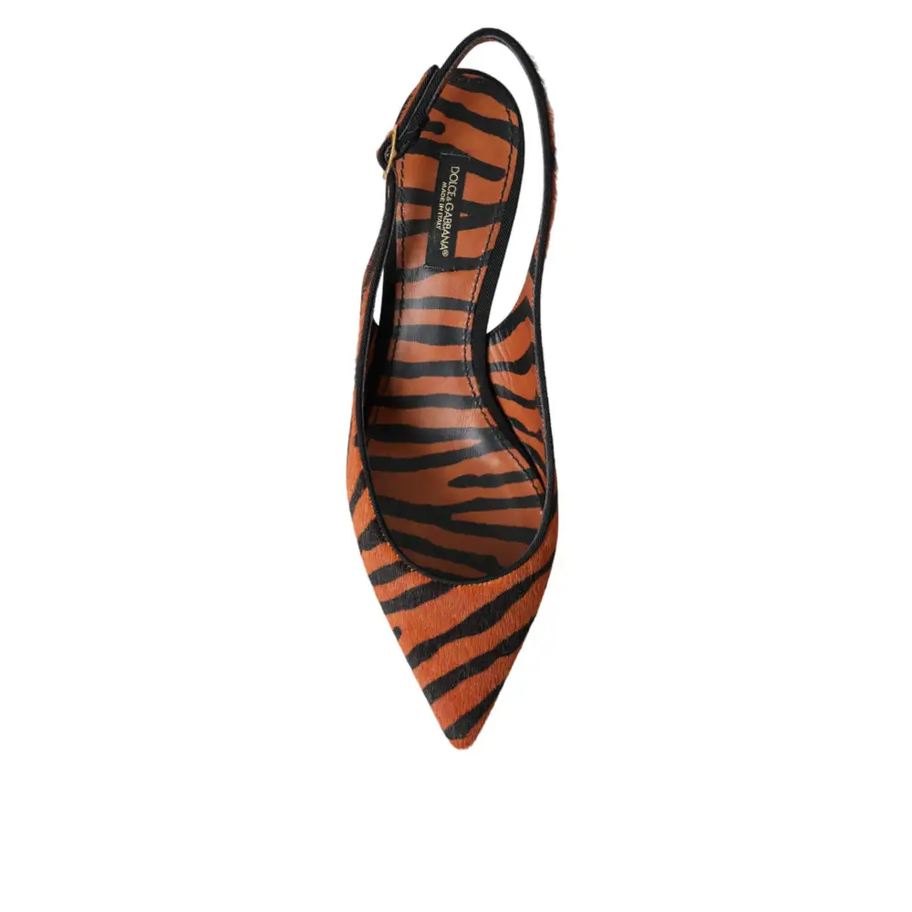 Dolce & Gabbana orange zebra leather slingback pumps in black orange