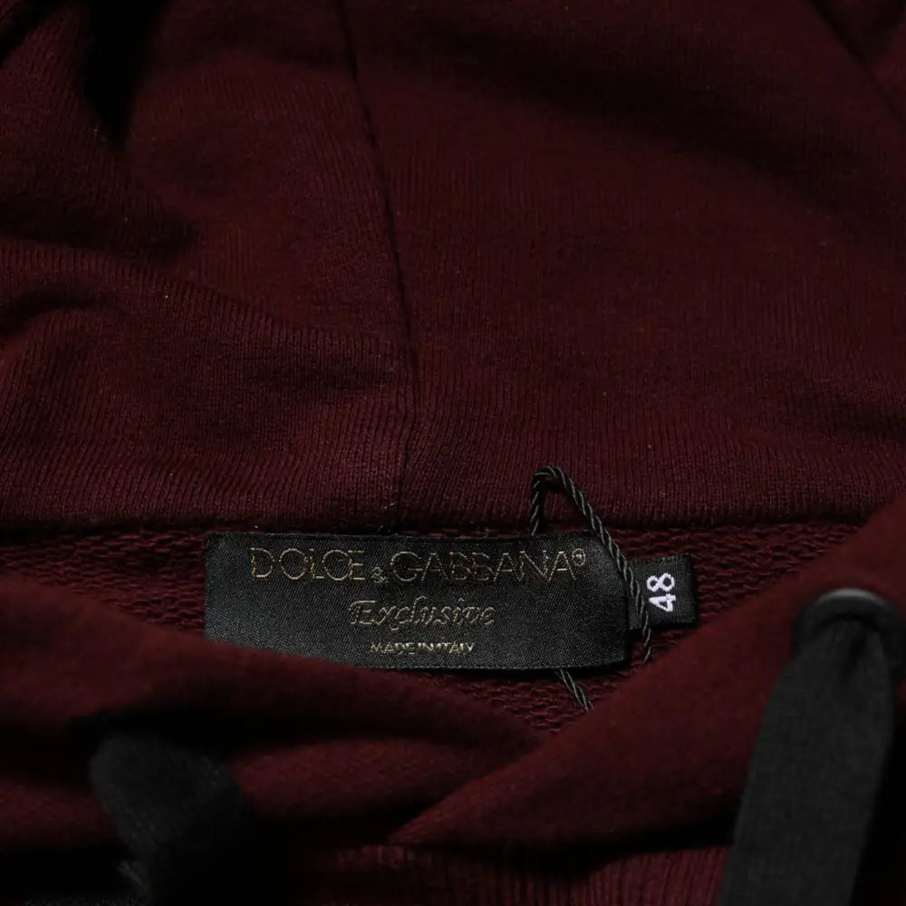 Dolce & Gabbana Burgundy Cotton Plaid Lined Men Hoodie Sweater