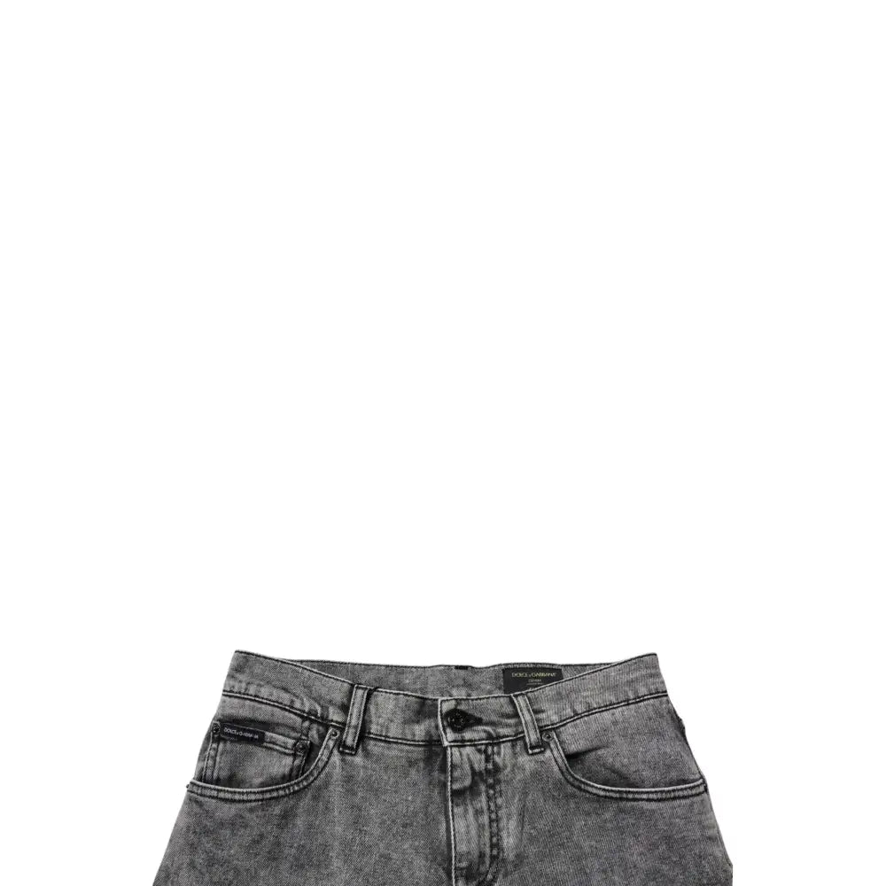 Dolce & Gabbana Dark Gray Washed Cotton Slim Fit Denim Jeans