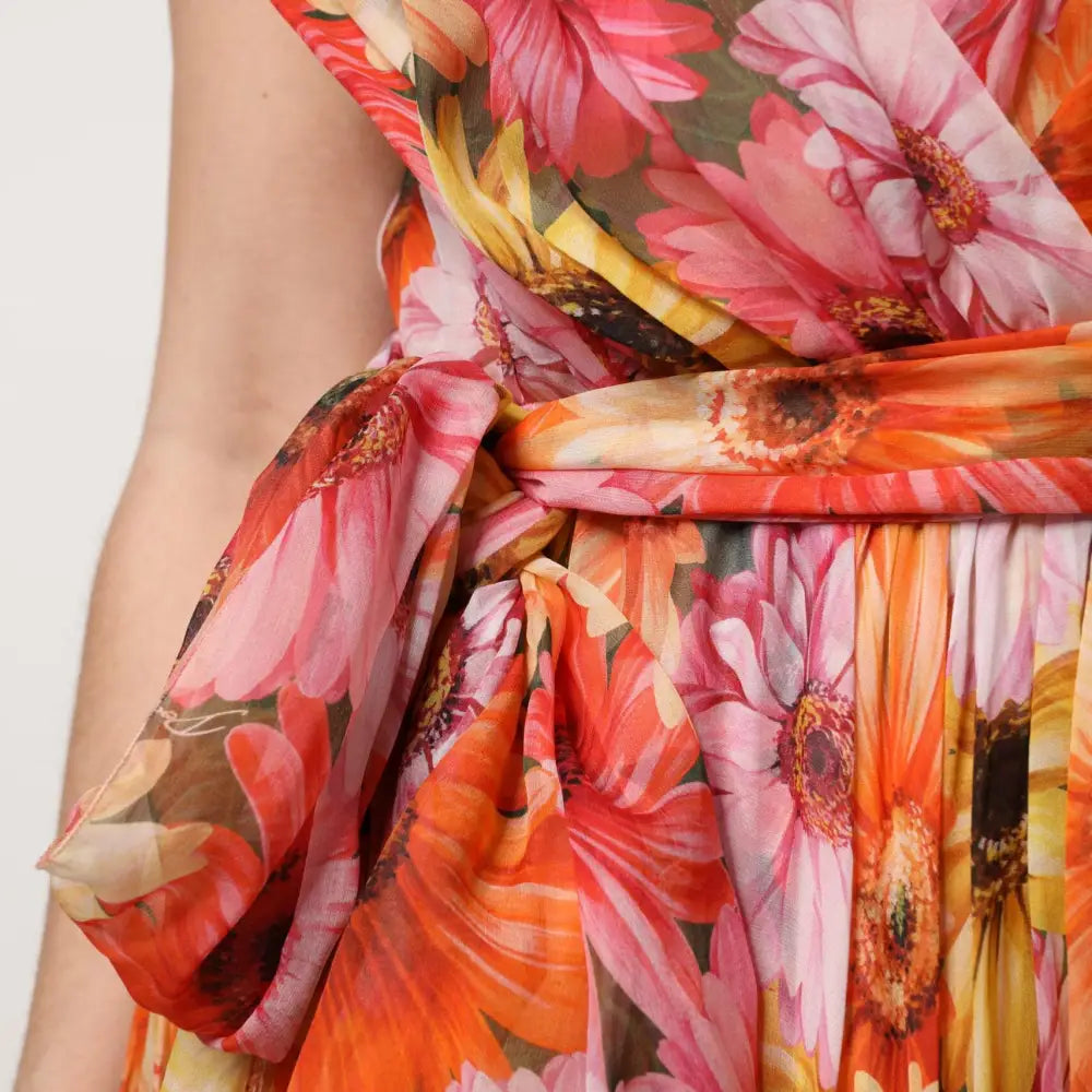Dolce & Gabbana Multicolor Floral Silk V-neck Chiffon Dress