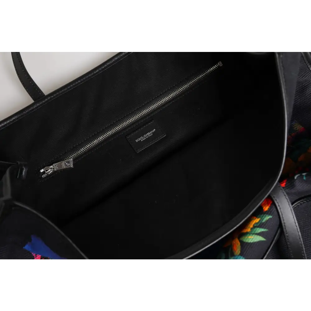 Sort Dolce & Gabbana multicolor graphic top handle tote med broderede blomster