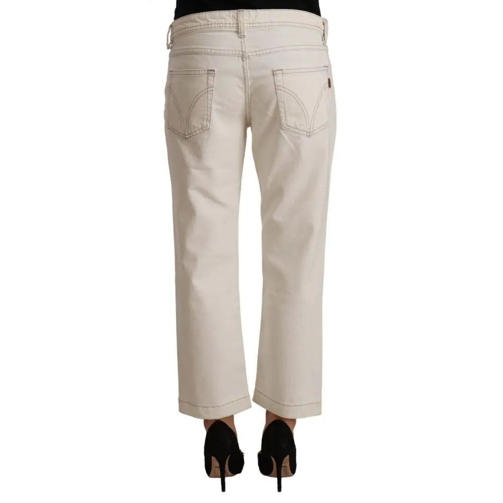 Dolce & Gabbana Off White Cotton Flared Cropped Denim Jeans