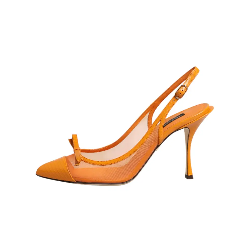 Dolce & Gabbana orange leather mesh heels slingback pump with bow and side panel