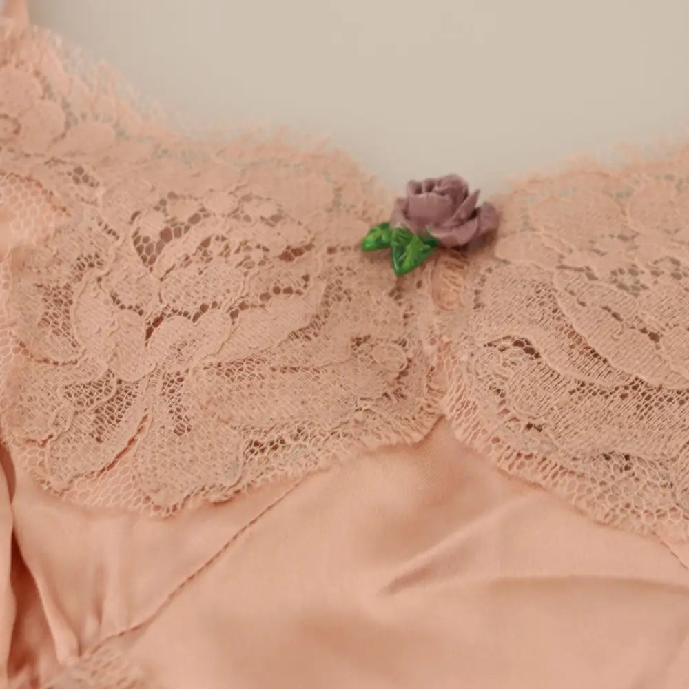 Dolce & Gabbana Pink Satin Lace Roses Tank Top Lingerie