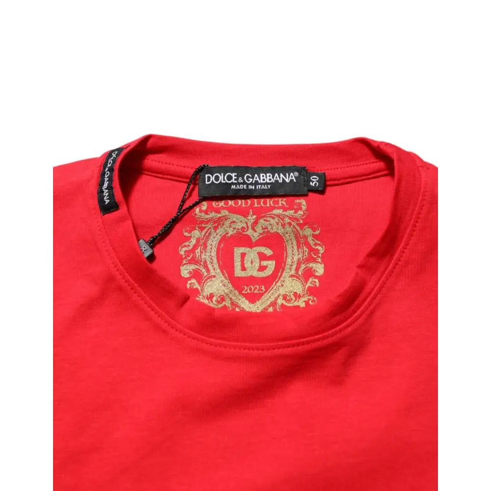 Dolce & Gabbana Red Goodluck 2023 Cotton Crew Neck T-shirt - T-shirts