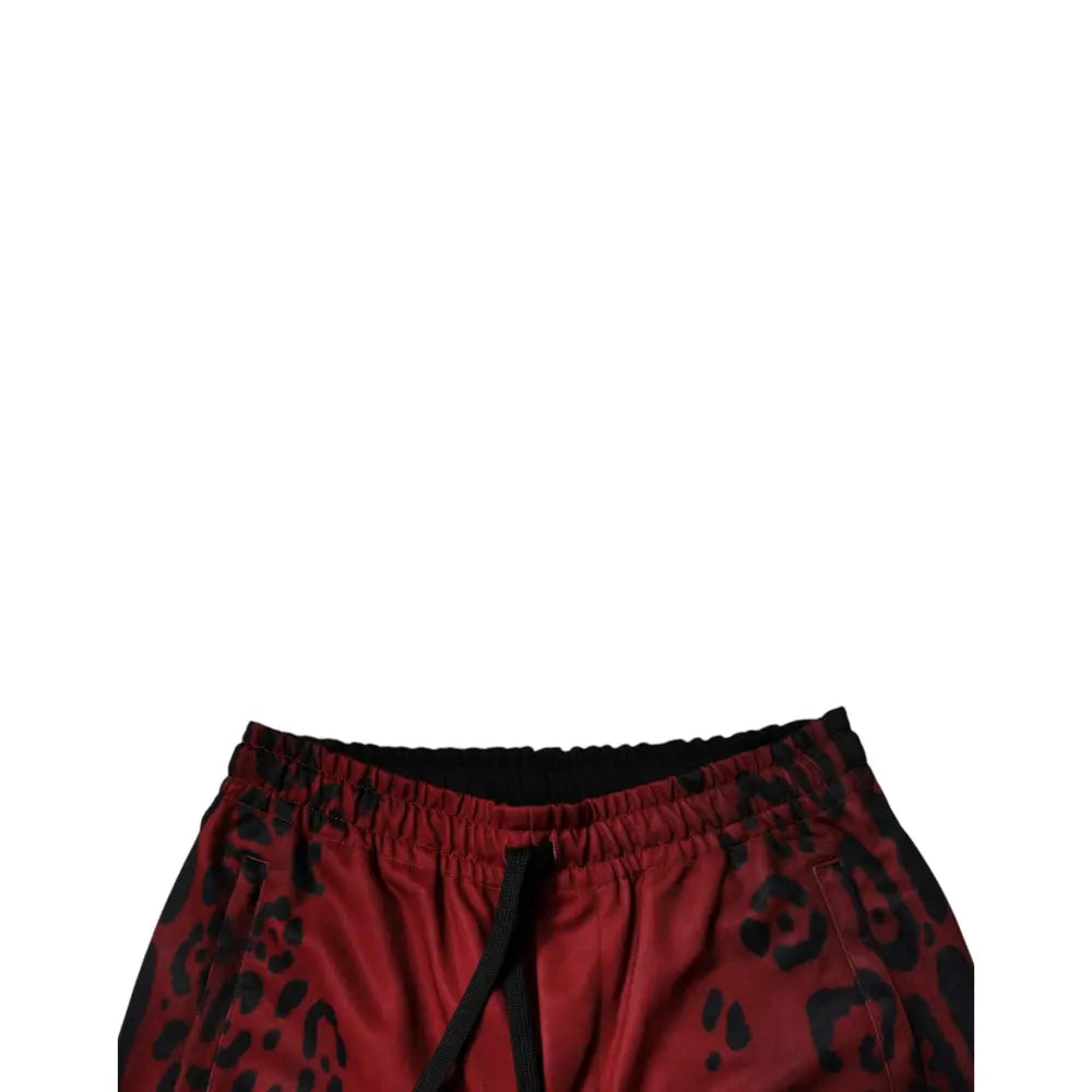 Dolce & Gabbana Red Leopard Print Polyester Men Jogger Pants