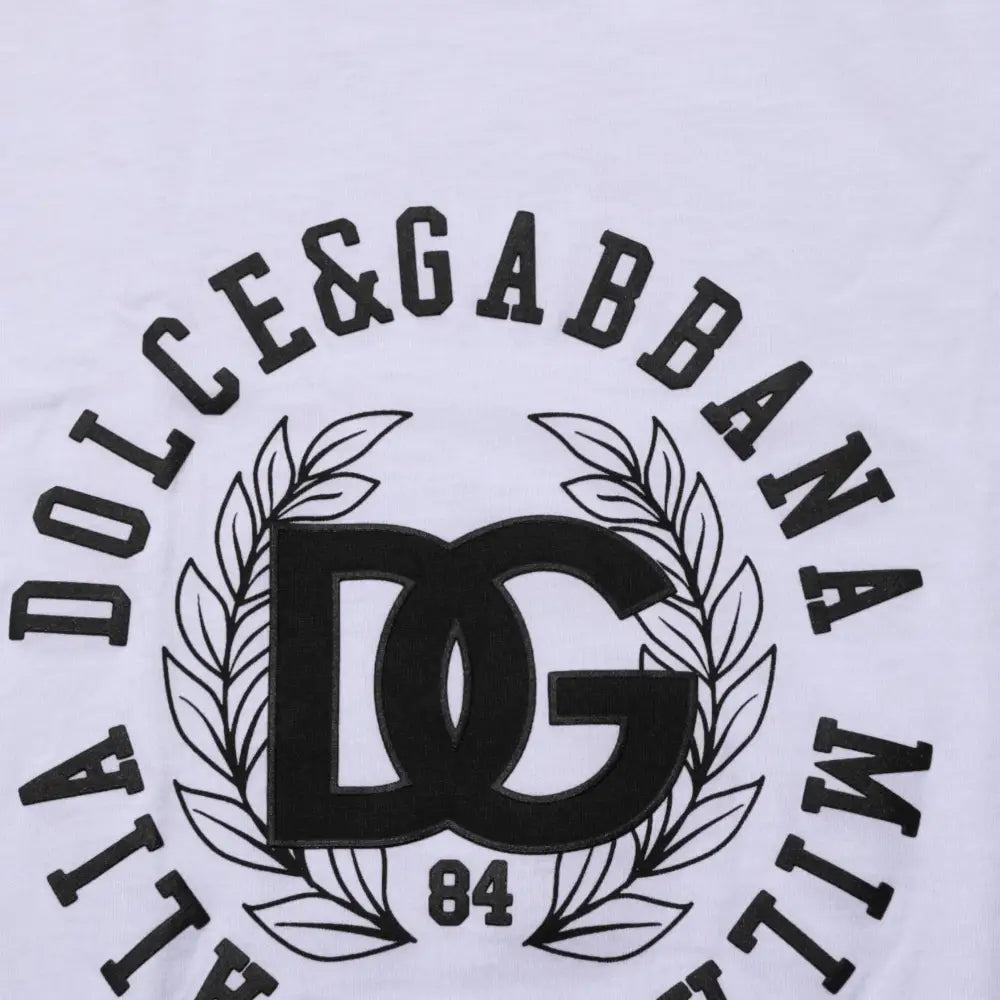 Dolce & Gabbana White Cotton Logo Print Crew Neck T-shirt