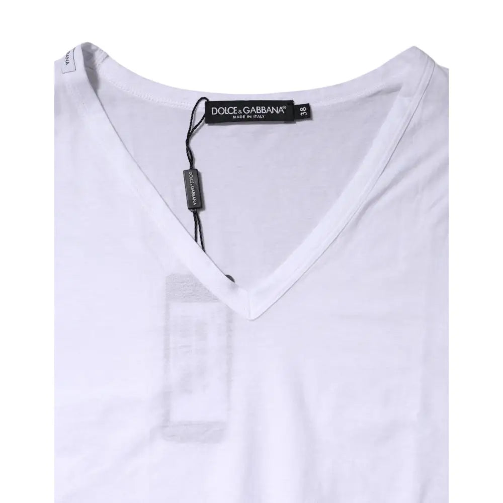 Dolce & Gabbana White Cotton Short Sleeves V-Neck Top T-shirt