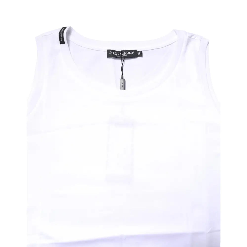 Dolce & Gabbana White Cotton Sleeveless Crew Neck T-shirt