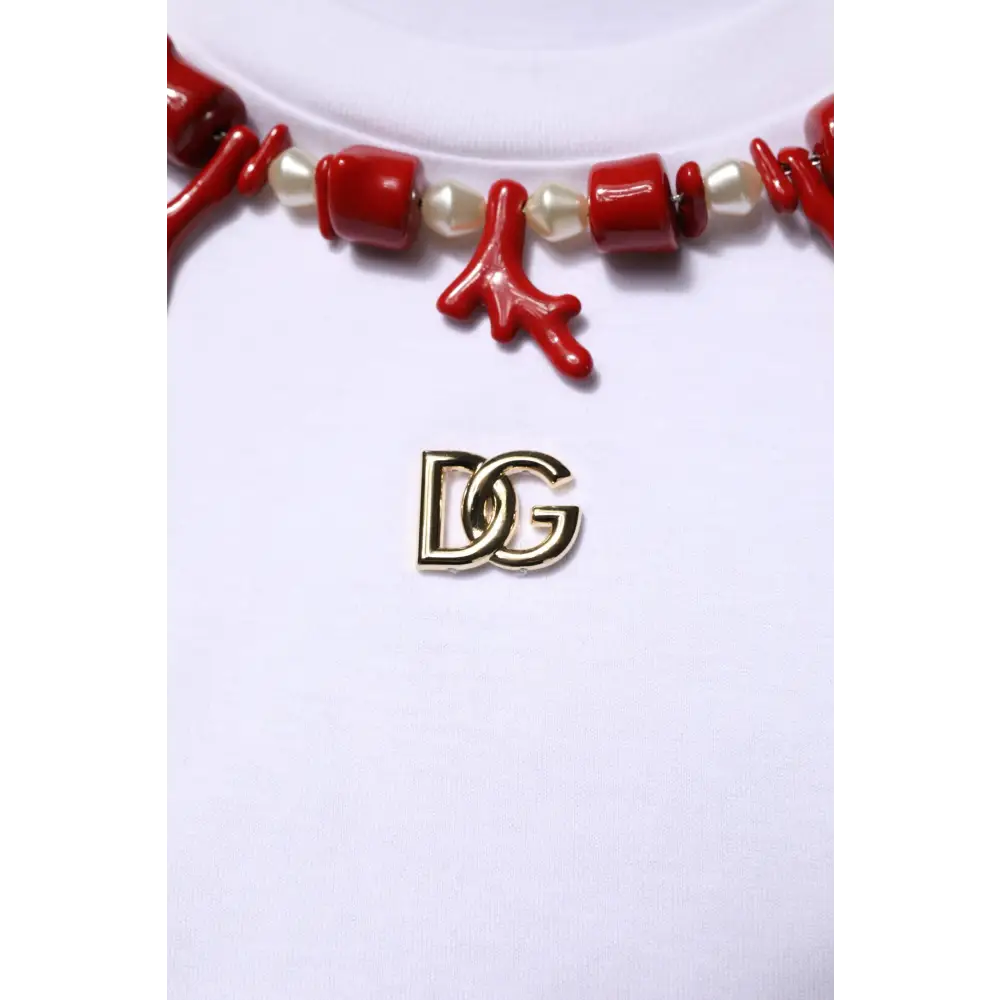 Dolce & Gabbana White Embellished Cotton Crew Neck T-shirt - T-shirts