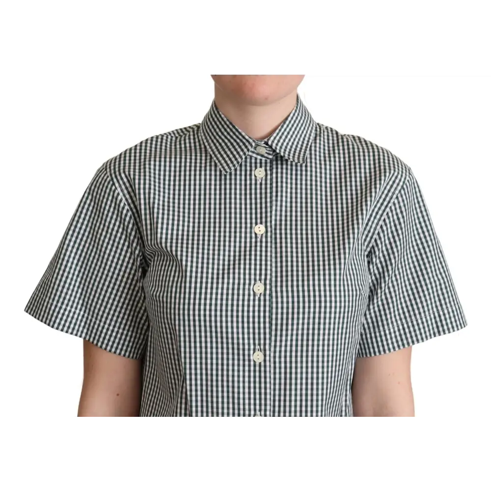 Dolce & Gabbana White Green Cotton Check Shirt Blouse Top