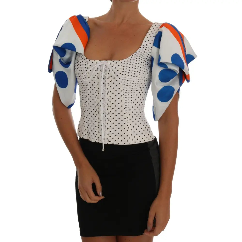 Dolce & Gabbana White Polka Silk Corset Bustier Top