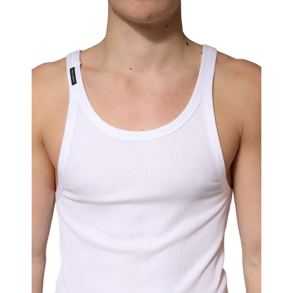 Dolce & Gabbana White Ribbed Cotton Sleeveless Tank Top T-shirt - T-shirts