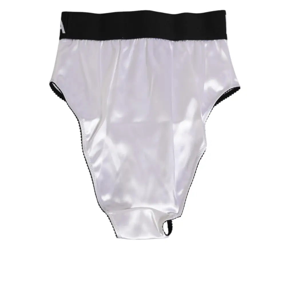Dolce & Gabbana White Satin High-Waist Black Logo Women Underwear