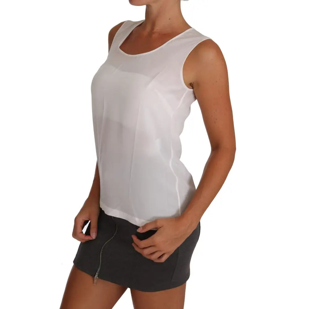 Dolce & Gabbana White Silk A-line Sleeveless Blouse T-Shirt Top