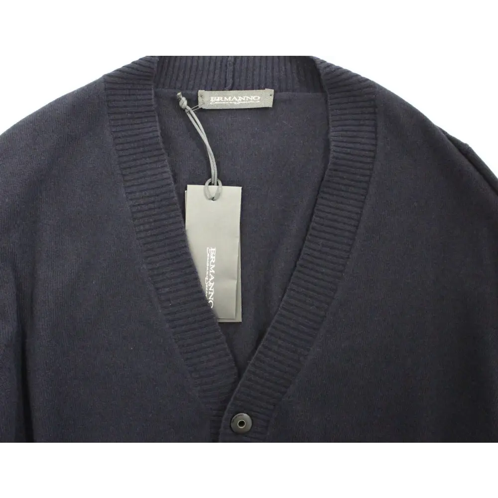 Ermanno Scervino cashmere cardigan i mørk marineblå rib-strik med V-hals