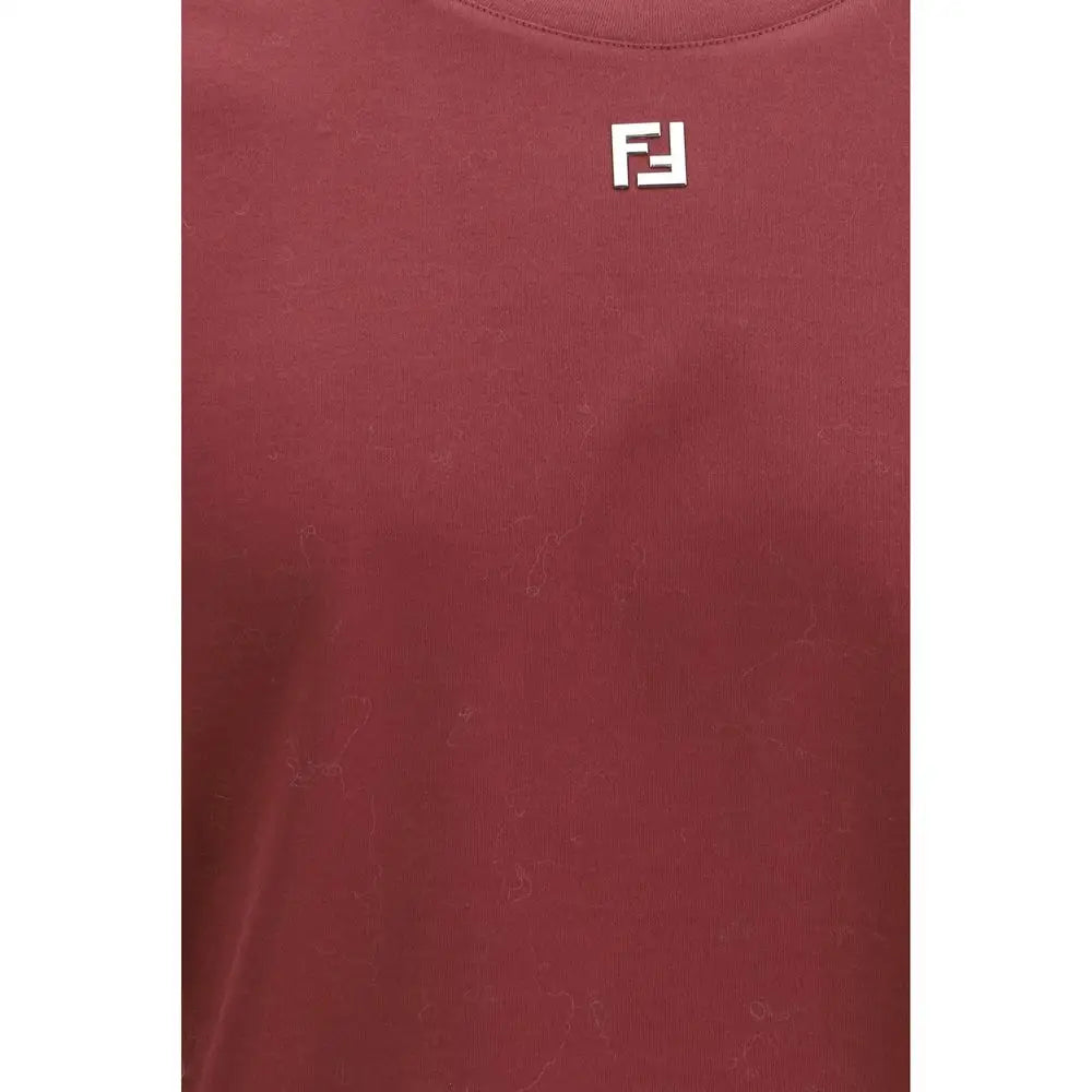 Fendi bordeaux cotton t-shirt med hvidt FF-logo