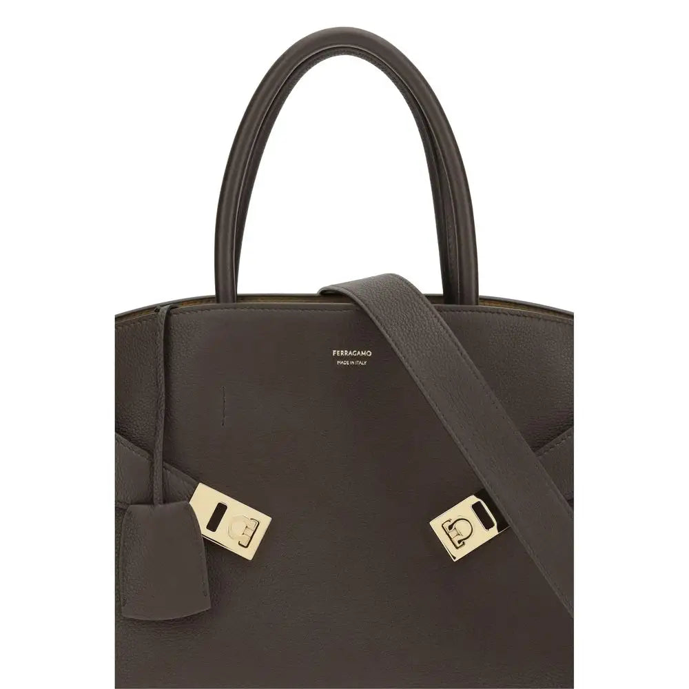 Ferragamo brown calf leather handbag with gold hardware