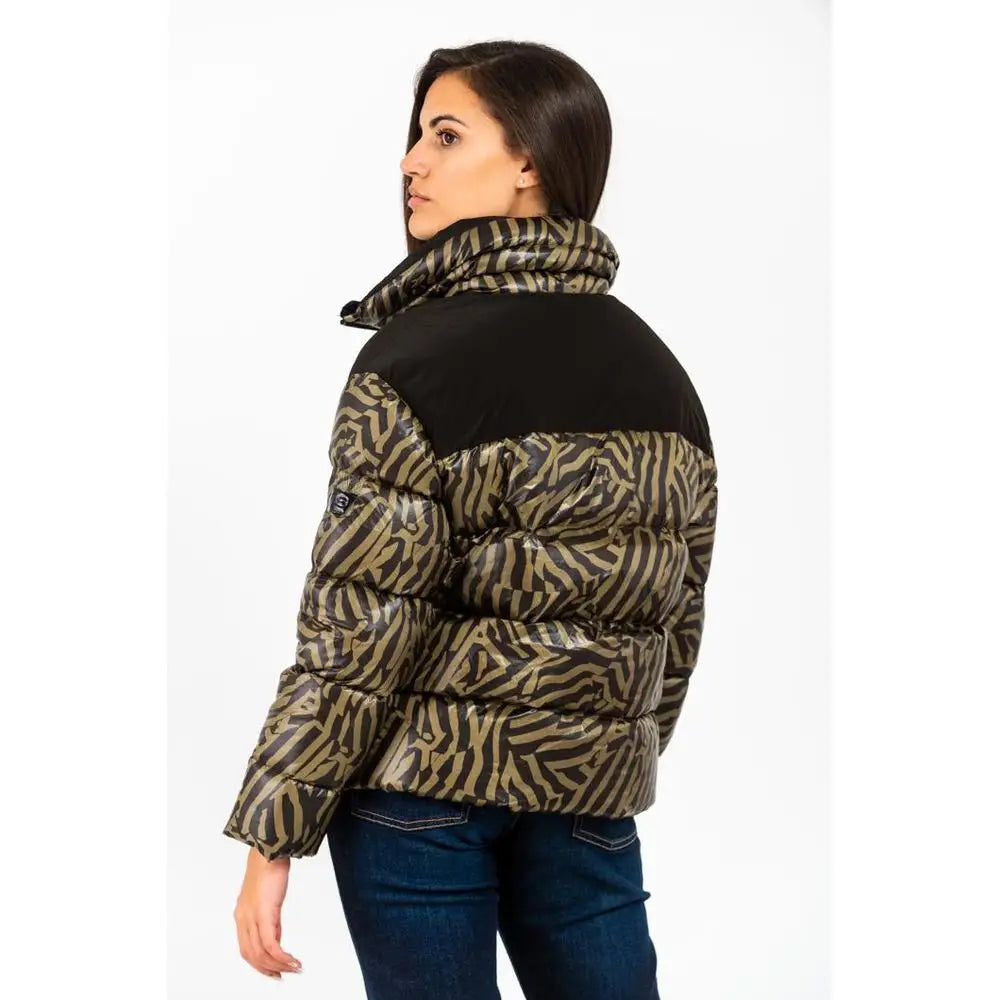 Gas Green Polyamide Parka med zebra print i oliven og sort