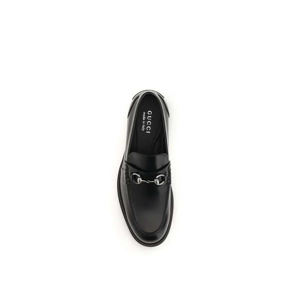 Gucci black calf slip-on loafers with horsebit hardware