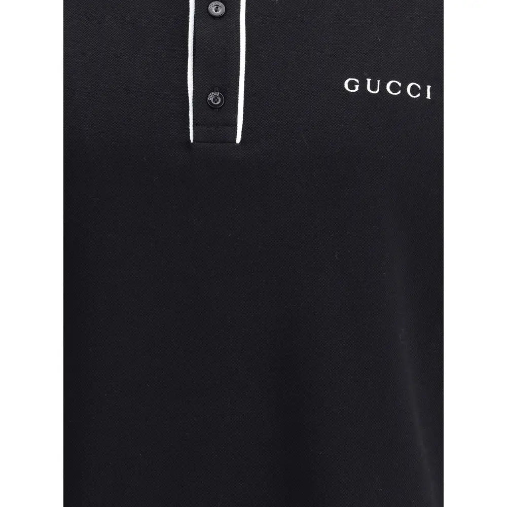 Svart Gucci bomuldspolo med hvid piping og broderet logo