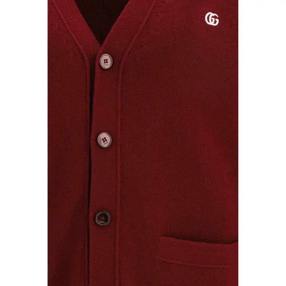 Gucci Bordeaux uldgarn cardigan i dyb bordeauxfarve med GG-logo