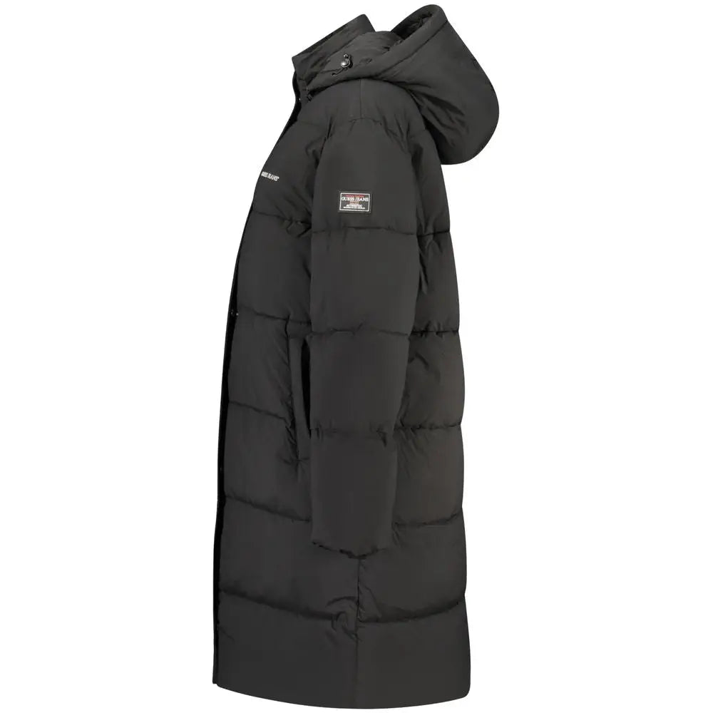 Guess jeans sort polyester jakke med hætte og quiltet design