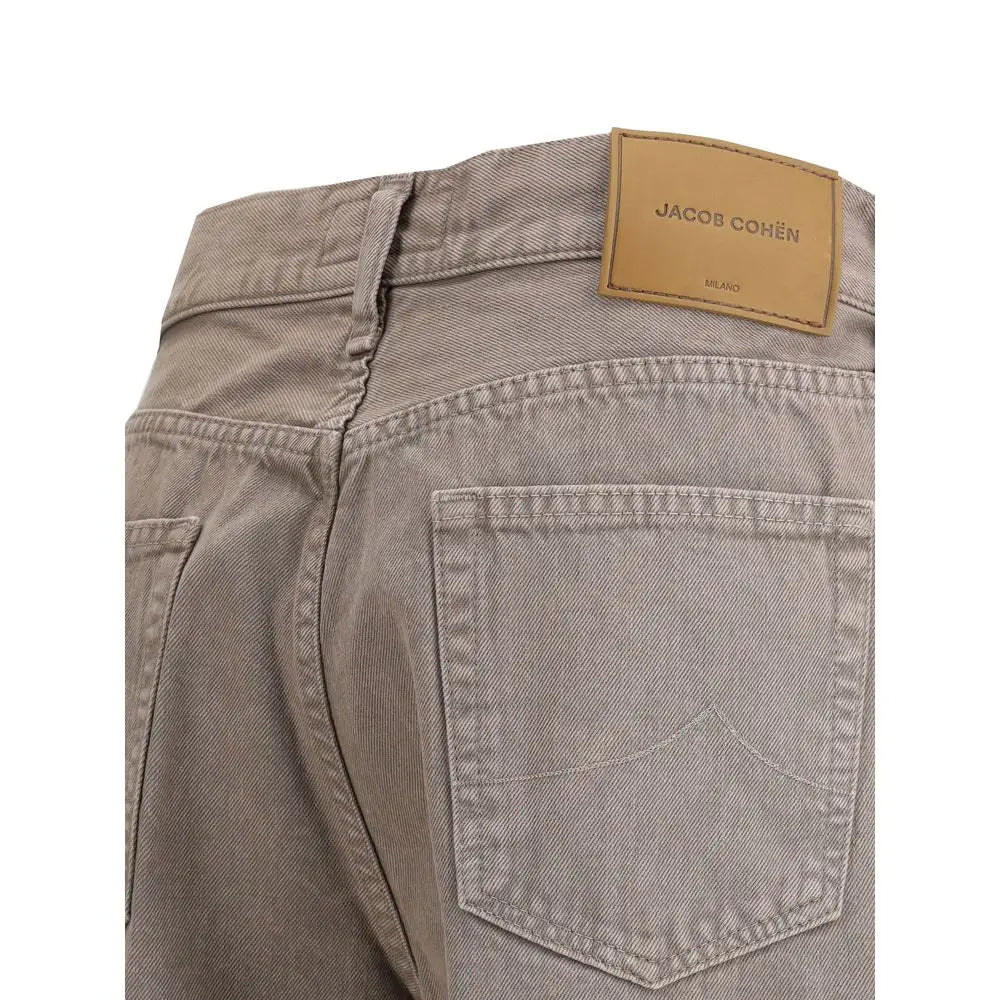 Jacob Cohen relaxed fit jeans in beige denim med tan læderpatch
