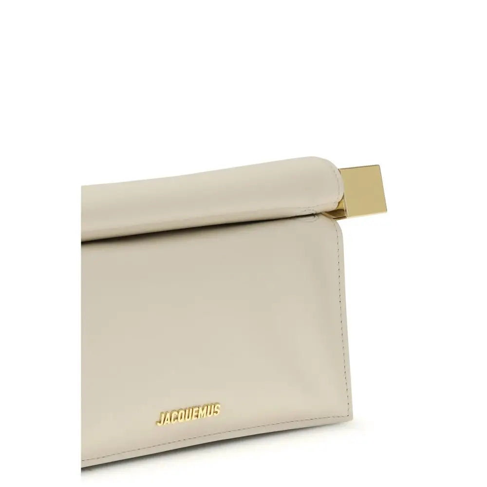 Jacquemus cream lamb ovis aries clutch med guldspænde og logo