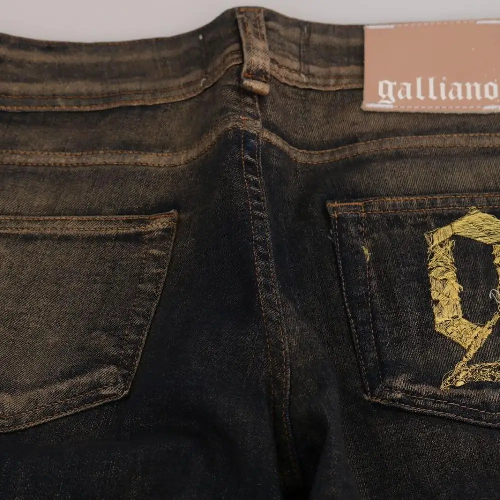 John Galliano Black Washed Mid Waist Flared Denim Pants Cotton