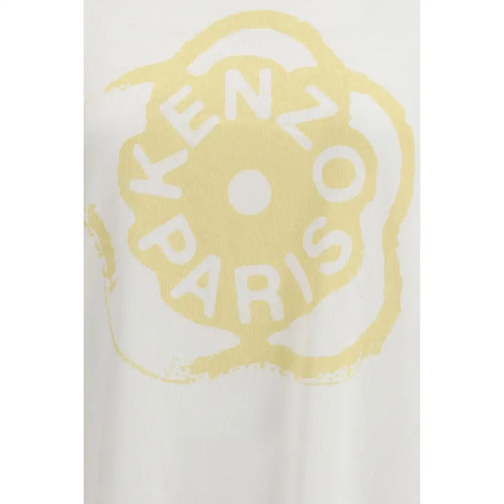 Kenzo white cotton t-shirt med gul blomst-logo