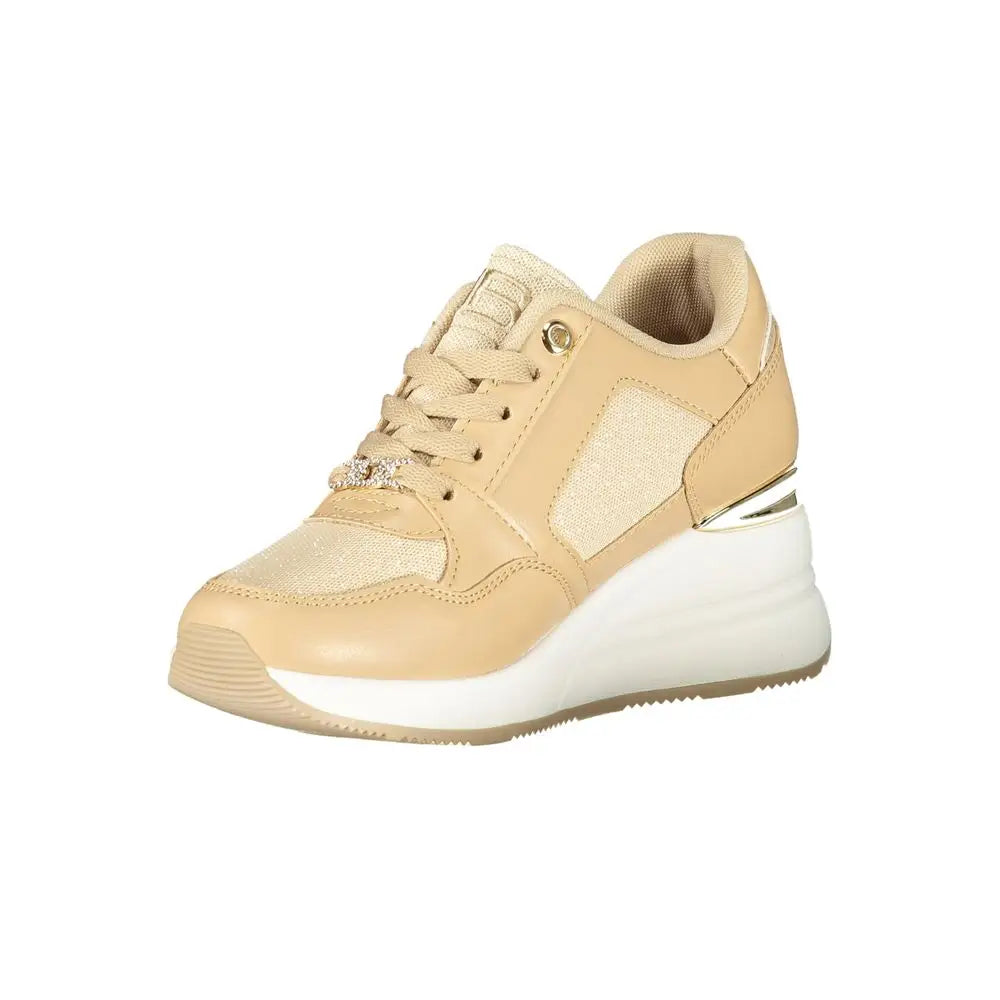 Laura Biagiotti beige polyester sneakers med textureret overdel og guldaccenter