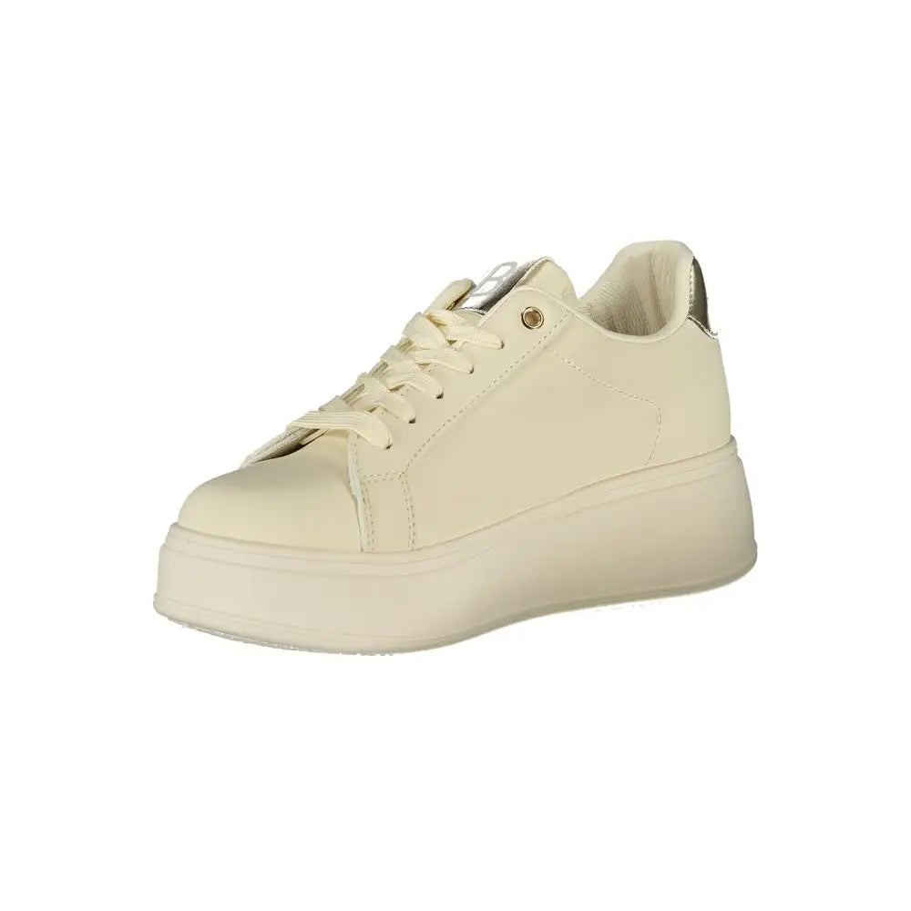 Laura Biagiotti beige polyester sneakers i cremfarvet design med guldaccents