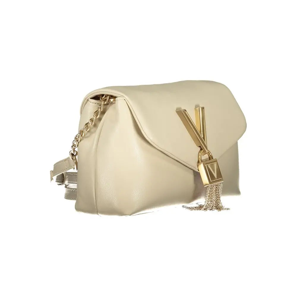 Mario Valentino beige læder crossbody taske med guld kæde og v-formet lås