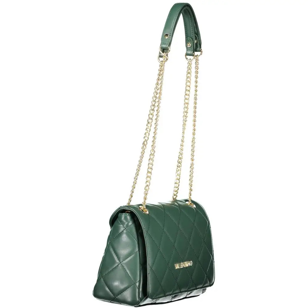 Mario Valentino Verde Poliuretano emerald green quilted leather crossbody bag with gold-tone chain strap and Valentino logo plaque