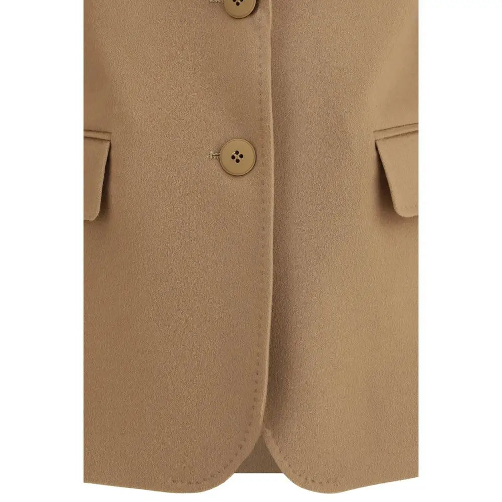 Max Mara beige fleece stykke tøj med uld jakke, knapper og lommer